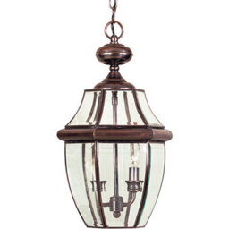 Stylish Ip23 Aged Copper 2 Bulb Chain Lantern With Led E14 60W For Outdoor Spaces