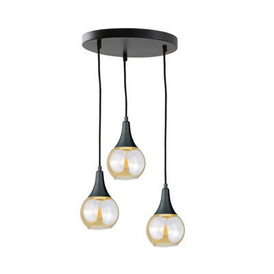 Luminosa Lighting Luminosa Lacrima Cluster Pendant Ceiling Light Black Amber Glass Shade 3X E27 - image 1