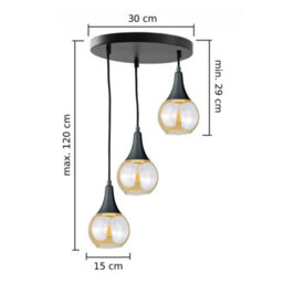 Luminosa Lighting Luminosa Lacrima Cluster Pendant Ceiling Light Black Amber Glass Shade 3X E27 - thumbnail 2