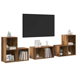 Berkfield Stylish Tv Cabinet Set 6 Pcs Old Wood Engineered Wood - thumbnail 3