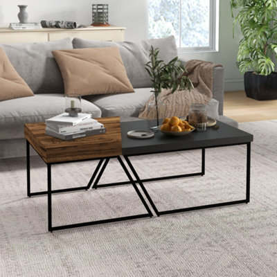 Homcom Coffee Table Set Of 2, Coffee Tables With Steel Frame For Living Room - image 1