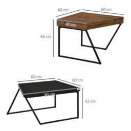 Homcom Coffee Table Set Of 2, Coffee Tables With Steel Frame For Living Room - thumbnail 3