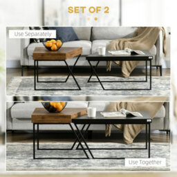 Homcom Coffee Table Set Of 2, Coffee Tables With Steel Frame For Living Room - thumbnail 4