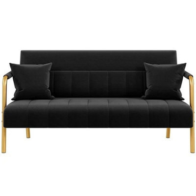 Upholstered Sofa Couch With Gold-Tone Metal Arms And Legs Small Loveseat Black - image 1