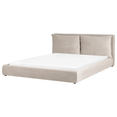 Beliani Bed Velvet Bajonna 180 X 200 Cm (Eu Super King) Taupe - image 1