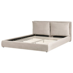 Beliani Bed Velvet Bajonna 180 X 200 Cm (Eu Super King) Taupe - thumbnail 4