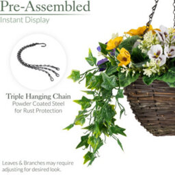 Christow Artificial Pansy Wicker Hanging Basket Uv Resistant Foliage White, Purple,yellow 25Cm - thumbnail 6