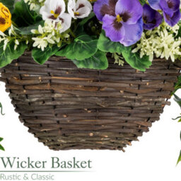 Christow Artificial Pansy Wicker Hanging Basket Uv Resistant Foliage White, Purple,yellow 25Cm - thumbnail 4