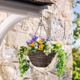 Christow Artificial Pansy Wicker Hanging Basket Uv Resistant Foliage White, Purple,yellow 25Cm - thumbnail 5