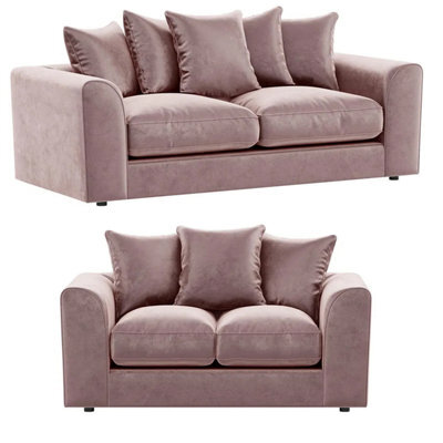Furnishings For Less UK Brooklyn Plush Velvet Fibre Fabric Sofa Set 3 And 2 Seater Sofa Pink - image 1