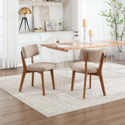 Matteo Mid-Century Modern Dining Chairs (Set Of 2) - Upholstered Linen Fabric, Solid Wood Frame - Khaki - thumbnail 7