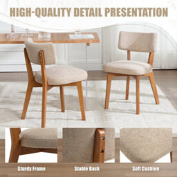 Matteo Mid-Century Modern Dining Chairs (Set Of 2) - Upholstered Linen Fabric, Solid Wood Frame - Khaki - thumbnail 3