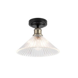Cosylyte Bowley Bathroom Classic Ribbed Glass Ceiling Flush Light - Matt Black - thumbnail 3