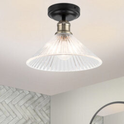 Cosylyte Bowley Bathroom Classic Ribbed Glass Ceiling Flush Light - Matt Black - thumbnail 1