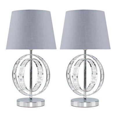Valuelights Rothwell Pair Of Chrome Acrylic Jewel Double Hoop Table Lamps With Grey Light Shades - image 1