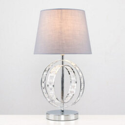 Valuelights Rothwell Pair Of Chrome Acrylic Jewel Double Hoop Table Lamps With Grey Light Shades - thumbnail 2