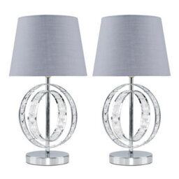 Valuelights Rothwell Pair Of Chrome Acrylic Jewel Double Hoop Table Lamps With Grey Light Shades - thumbnail 1