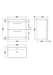 Hudson Reed Solar Floor Standing 2 Drawer Vanity Unit & Polymarble Basin, Indigo Blue Matt, 800 X 840 X 450mm - thumbnail 6