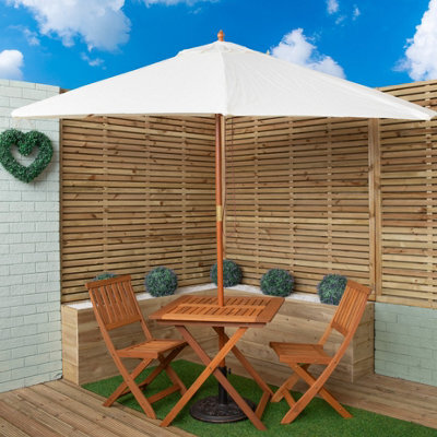 Samuel Alexander Outdoor 2 Person Folding Wooden Garden Dining Table Chairs Cream Parasol And Base Set - image 1