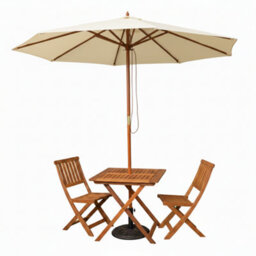 Samuel Alexander Outdoor 2 Person Folding Wooden Garden Dining Table Chairs Cream Parasol And Base Set - thumbnail 9