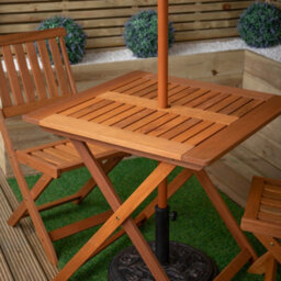 Samuel Alexander Outdoor 2 Person Folding Wooden Garden Dining Table Chairs Cream Parasol And Base Set - thumbnail 3