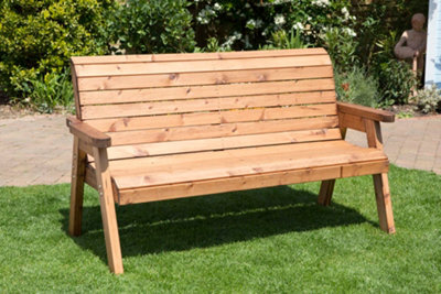 Samuel Alexander Charles Taylor Hand Made Traditional 3 Seater Chunky Rustic Wooden Garden Bench Furniture - image 1