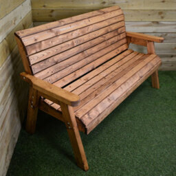Samuel Alexander Charles Taylor Hand Made Traditional 3 Seater Chunky Rustic Wooden Garden Bench Furniture - thumbnail 2