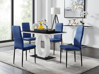 Furniturebox Uk Giovani 4 Black Dining Table & 4 Navy Velvet Milan Black Leg Chairs - image 1
