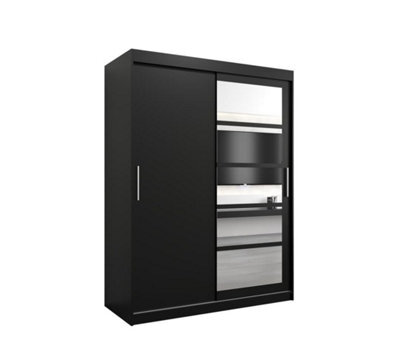 Arte Sleek Black Roma I Sliding Door Wardrobe W1500mm H2000mm D620mm Mirrored Vertical Handles Contemporary Storage Solution - image 1