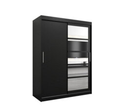 Arte Sleek Black Roma I Sliding Door Wardrobe W1500mm H2000mm D620mm Mirrored Vertical Handles Contemporary Storage Solution