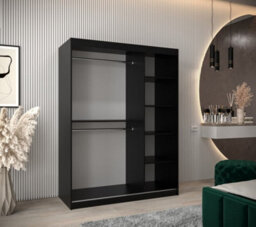 Arte Sleek Black Roma I Sliding Door Wardrobe W1500mm H2000mm D620mm Mirrored Vertical Handles Contemporary Storage Solution - thumbnail 3