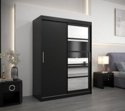 Arte Sleek Black Roma I Sliding Door Wardrobe W1500mm H2000mm D620mm Mirrored Vertical Handles Contemporary Storage Solution - thumbnail 2