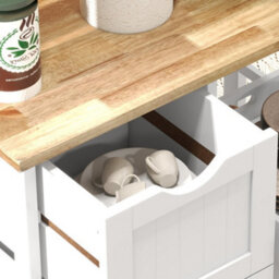Wyld Haus Lonoronno Compact White Rolling Kitchen Island With Natural Wood Top, 3 Drawers, 3 Shelves - thumbnail 9