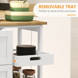 Wyld Haus Lonoronno Compact White Rolling Kitchen Island With Natural Wood Top, 3 Drawers, 3 Shelves - thumbnail 6