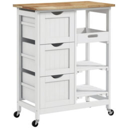 Wyld Haus Lonoronno Compact White Rolling Kitchen Island With Natural Wood Top, 3 Drawers, 3 Shelves - thumbnail 2