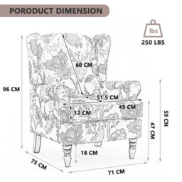 Wingback Armchair, Retro Accent Chair Soft Padded Fabric Lounge Padded Sofa Chair, Retro Vantage Leisure Chair - thumbnail 9