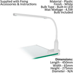 Versatile White Clamp Light With Dimmable Led Bulb And Touch Control - thumbnail 2