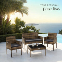Tectake Rattan Garden Furniture Palese - For 4 People, Weather Resistant - Nature - thumbnail 8