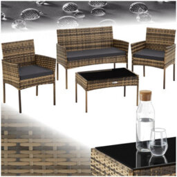 Tectake Rattan Garden Furniture Palese - For 4 People, Weather Resistant - Nature - thumbnail 1