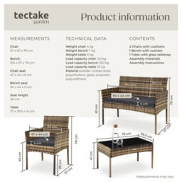 Tectake Rattan Garden Furniture Palese - For 4 People, Weather Resistant - Nature - thumbnail 6