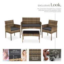 Tectake Rattan Garden Furniture Palese - For 4 People, Weather Resistant - Nature - thumbnail 3
