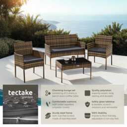 Tectake Rattan Garden Furniture Palese - For 4 People, Weather Resistant - Nature - thumbnail 2