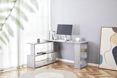 Kosy Koala Grey Office Desk L-Shaped With Storage Shelves Wooden Room Furniture For Home, Study, And Office - image 1