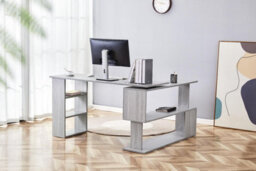 Kosy Koala Grey Office Desk L-Shaped With Storage Shelves Wooden Room Furniture For Home, Study, And Office - thumbnail 3