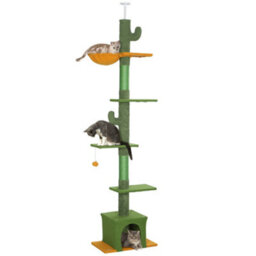 Pawhut 6-Level Floor To Ceiling Cat Tree, 230-275Cm Height, Green - thumbnail 2