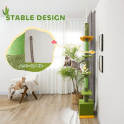 Pawhut 6-Level Floor To Ceiling Cat Tree, 230-275Cm Height, Green - thumbnail 5