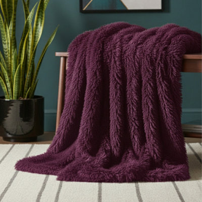 Cuddly Extra Fluffy Throw Ultra Soft Plush Blanket For Sofa Bed Home Decor Plum 150X200Cm - image 1