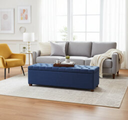 Linoso Chesterfield Midnight Blue Ottoman Storage Box With Square Wooden Legs - Upholstered Blanket Box (120W X 40D X 45H Cm) - thumbnail 2