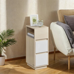 LEDREM Set Of 2 Narrow Side Tables, Slim End Table With 2 Drawers, 1 Open Compartment, For Living Room, Bedroom, Natural Beige - thumbnail 2