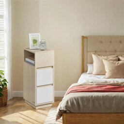 LEDREM Set Of 2 Narrow Side Tables, Slim End Table With 2 Drawers, 1 Open Compartment, For Living Room, Bedroom, Natural Beige - thumbnail 4